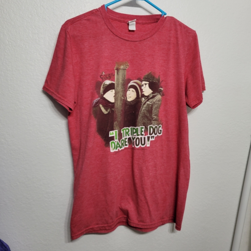 Christmas Story Short Sleeve Shirt Triple Dog Dare You Holiday Movie, M